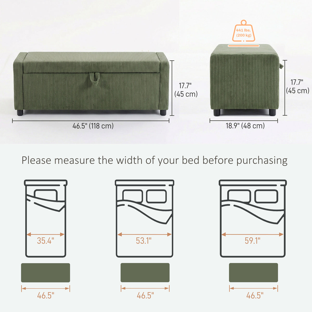 Upholstered Corduroy Storage Ottoman Bench