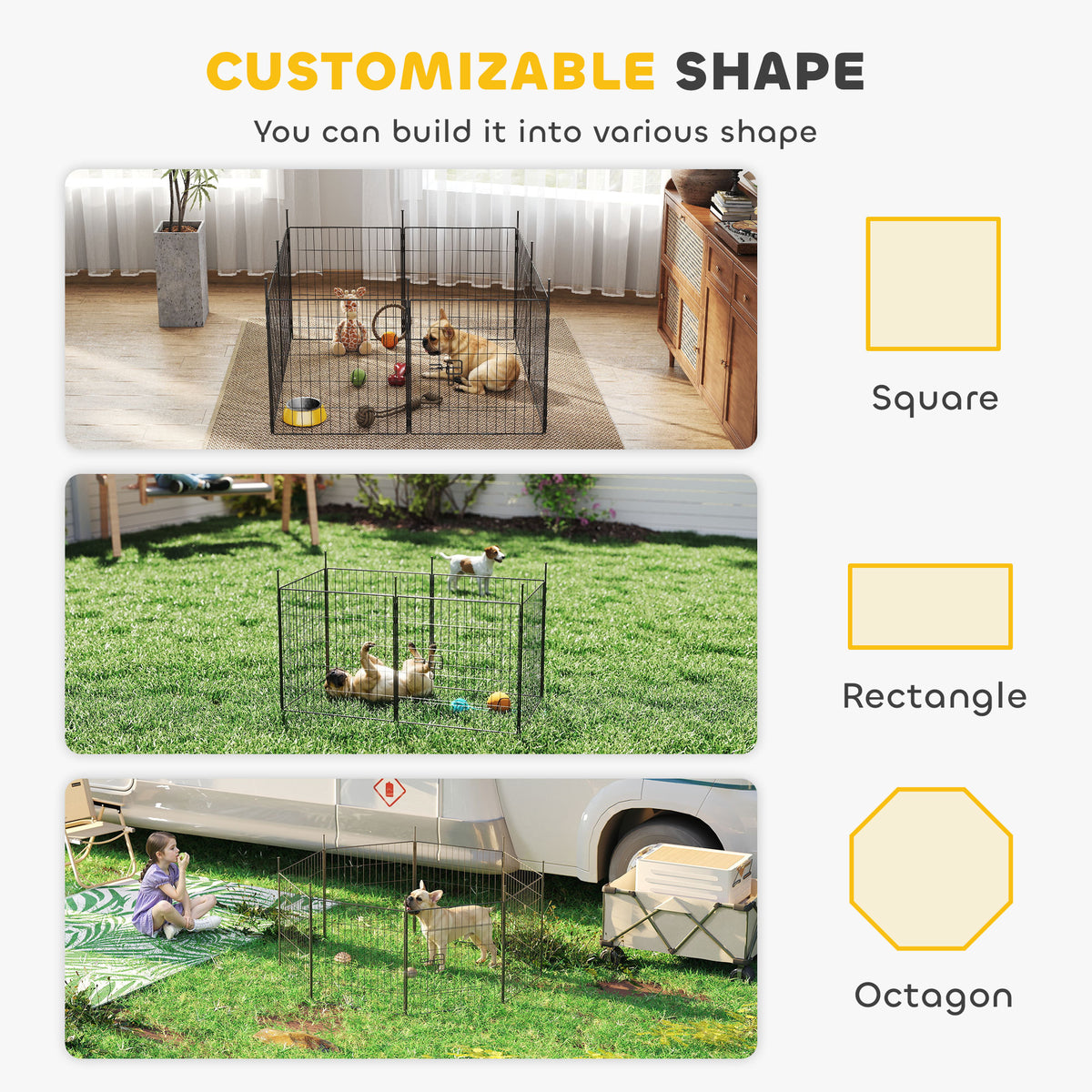 Parque para perros de 8 paneles con puerta — acero