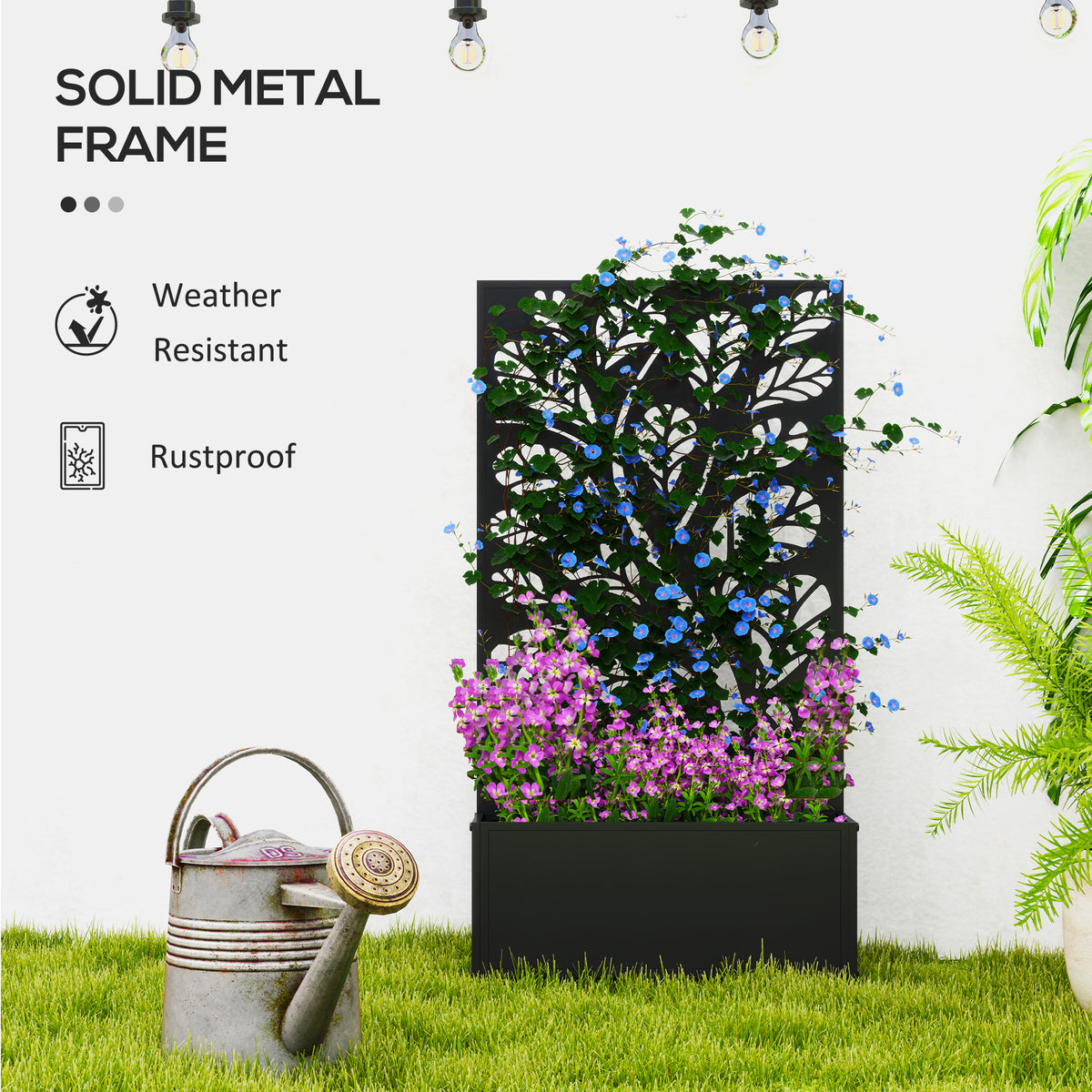 Metal Raised Garden Bed with Decorative Privacy Panel