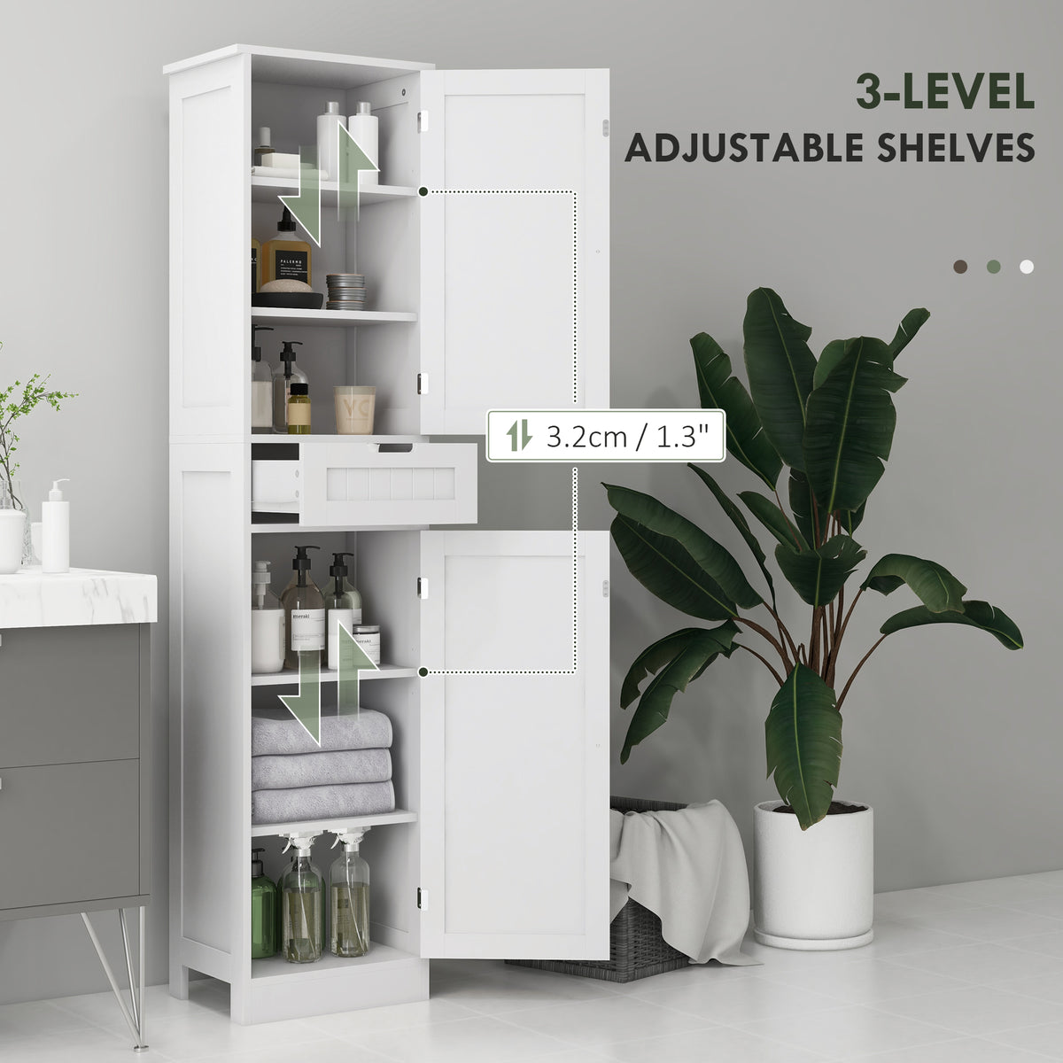 Freestanding Bathroom Cabinet with Drawer and Doors