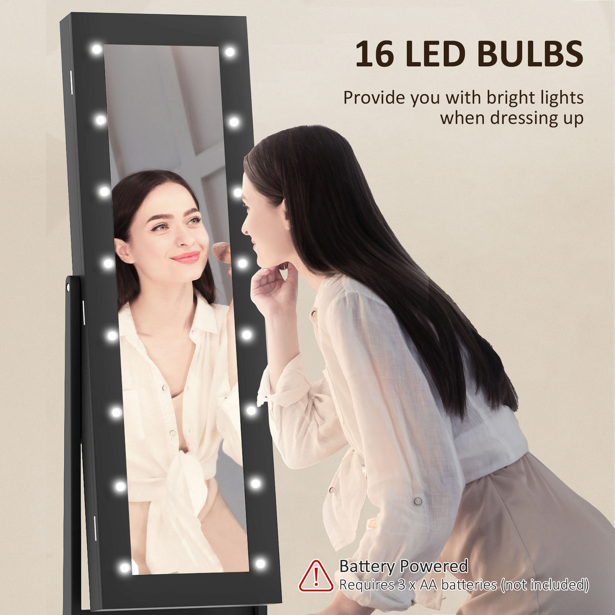 Standing Jewelry Armoire with Mirror and LED Lights