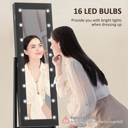 Standing Jewelry Armoire with Mirror and LED Lights