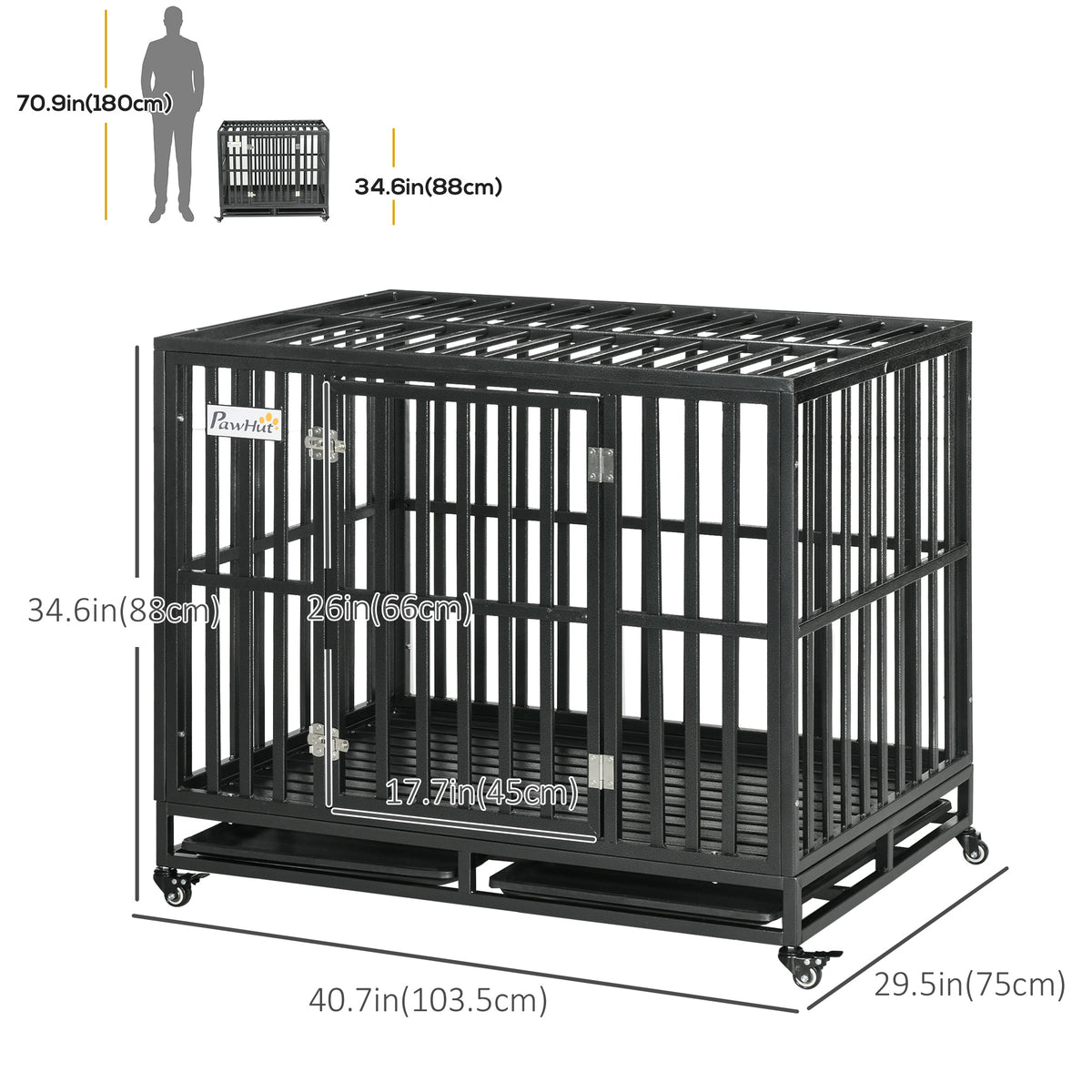 Heavy duty steel dog crate 104 cm with wheels