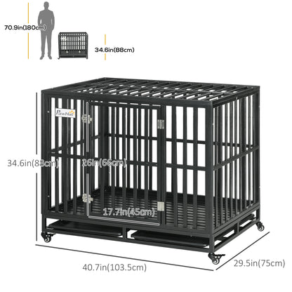 Heavy duty steel dog crate 104 cm with wheels