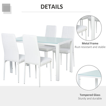 5-Piece Dining Set Tempered Glass Top Metal Frame