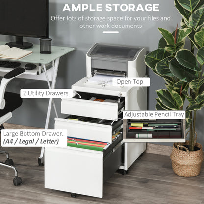Mobile filing cabinet 3 drawer lockable steel