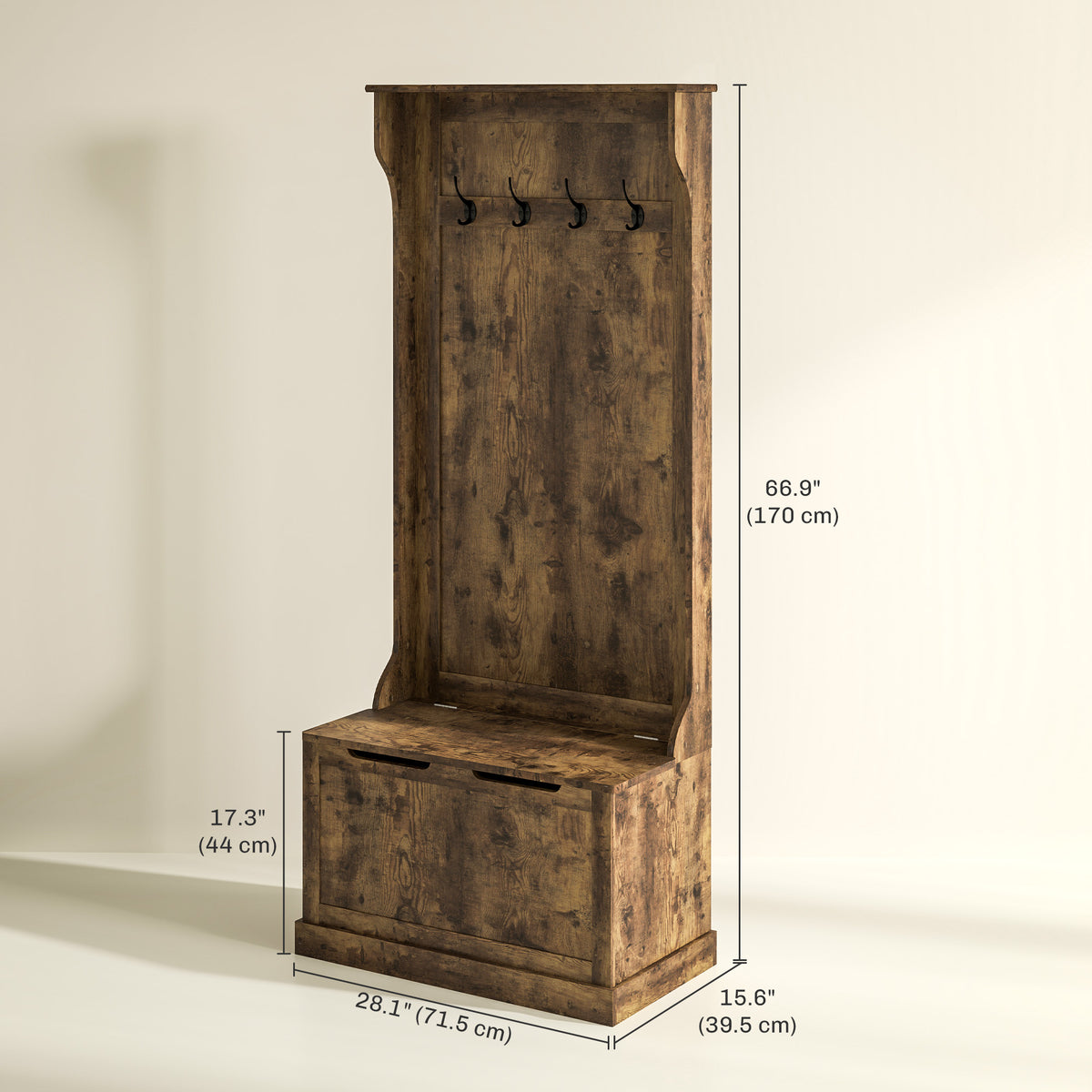 Hall Tree 4-in-1 with Storage Bench Rustic