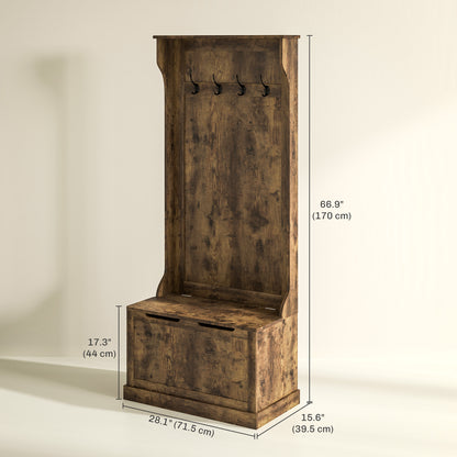 Hall Tree 4-in-1 with Storage Bench Rustic