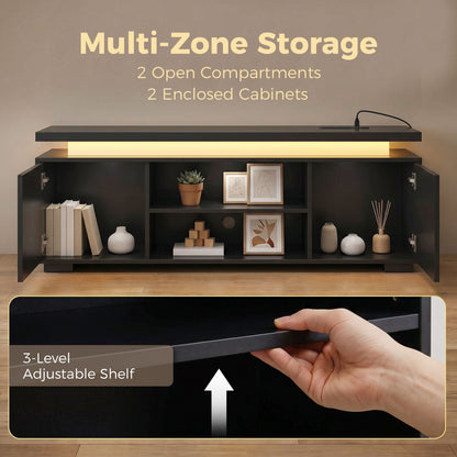 TV Stand with RGB LED Lights and Built-In Power Outlets