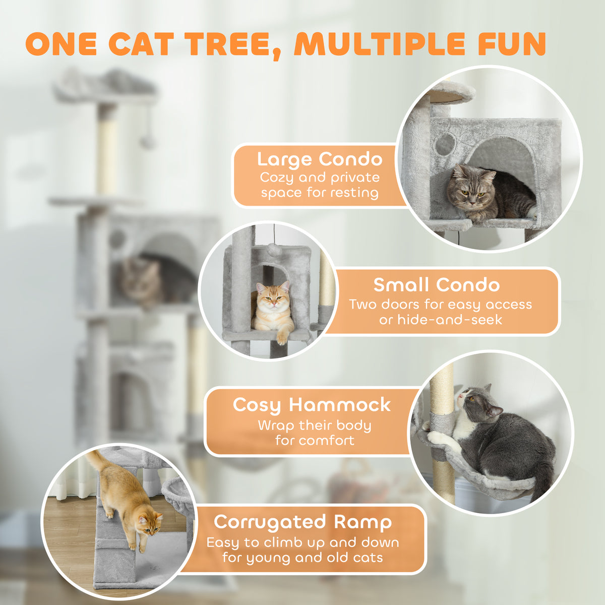 Árbol para gatos de 160 cm con rascadores de sisal y hamaca