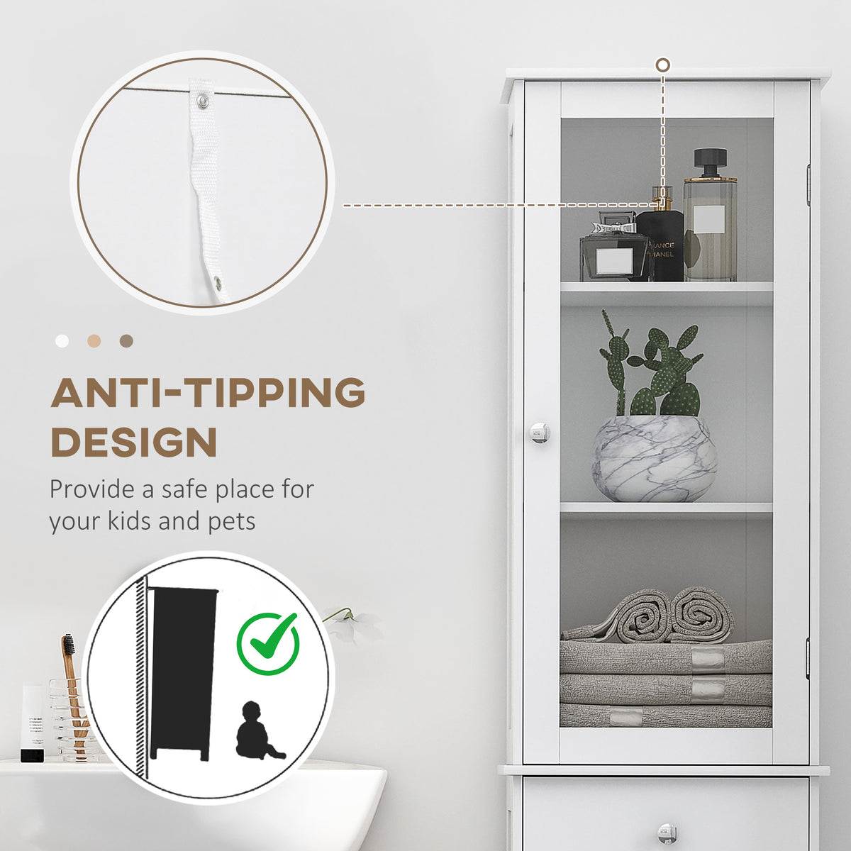 Armario alto de baño con cajón y puertas