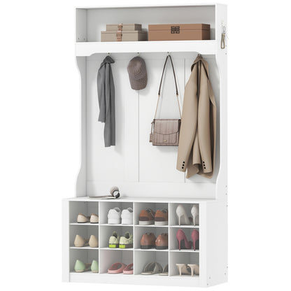 4-in-1 Hall Tree with Bench and 12 Shoe Cubbies