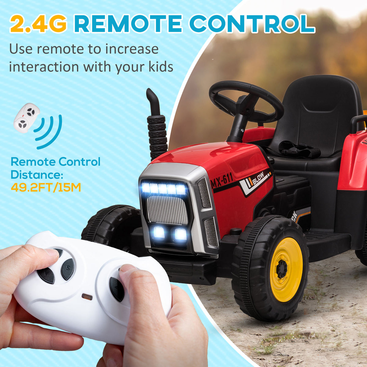 12V Kids Electric Ride-On Tractor with Trailer