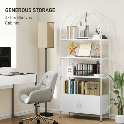 Librería arqueada de 4 niveles con mueble de almacenamiento