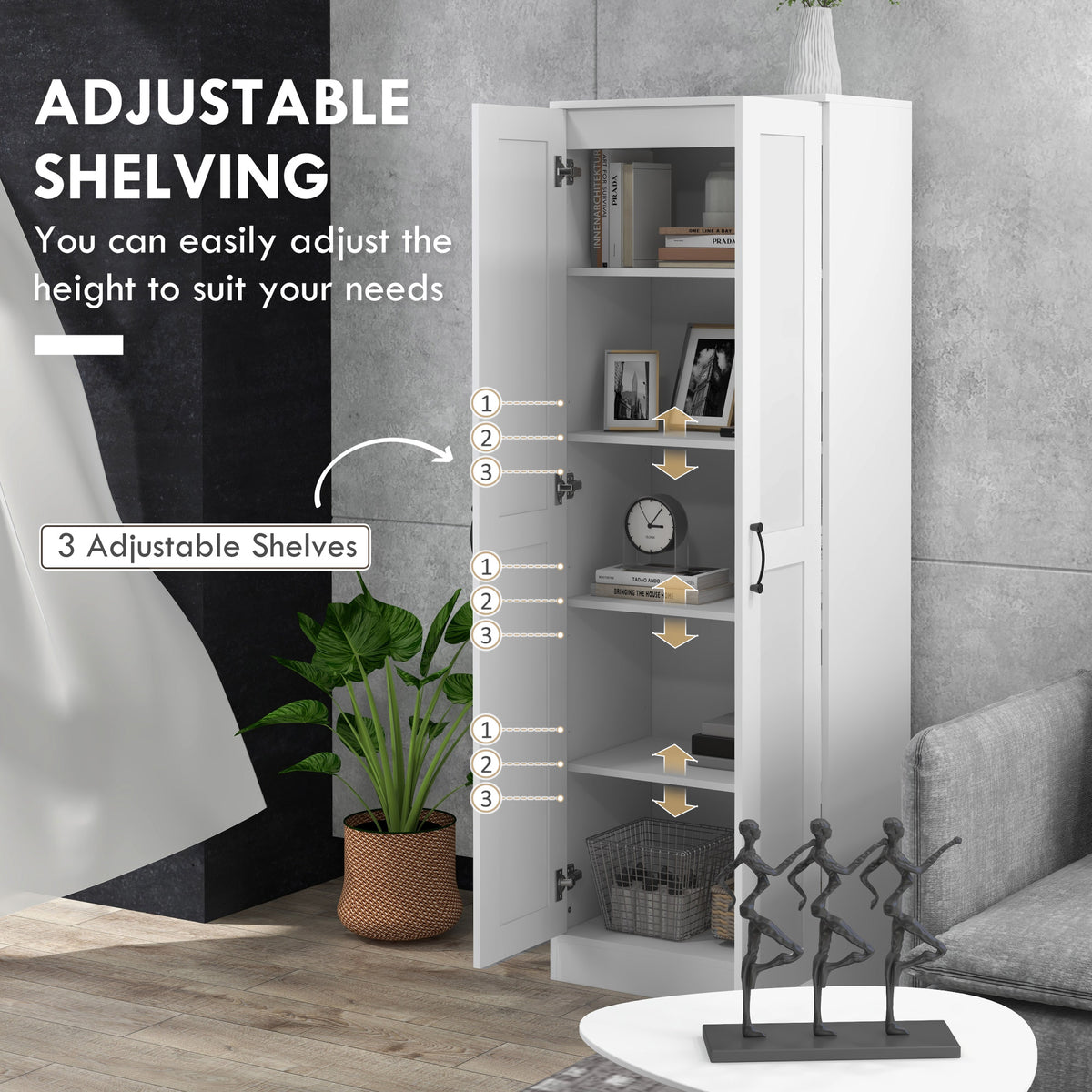 Tall kitchen pantry storage cabinet made of particle board