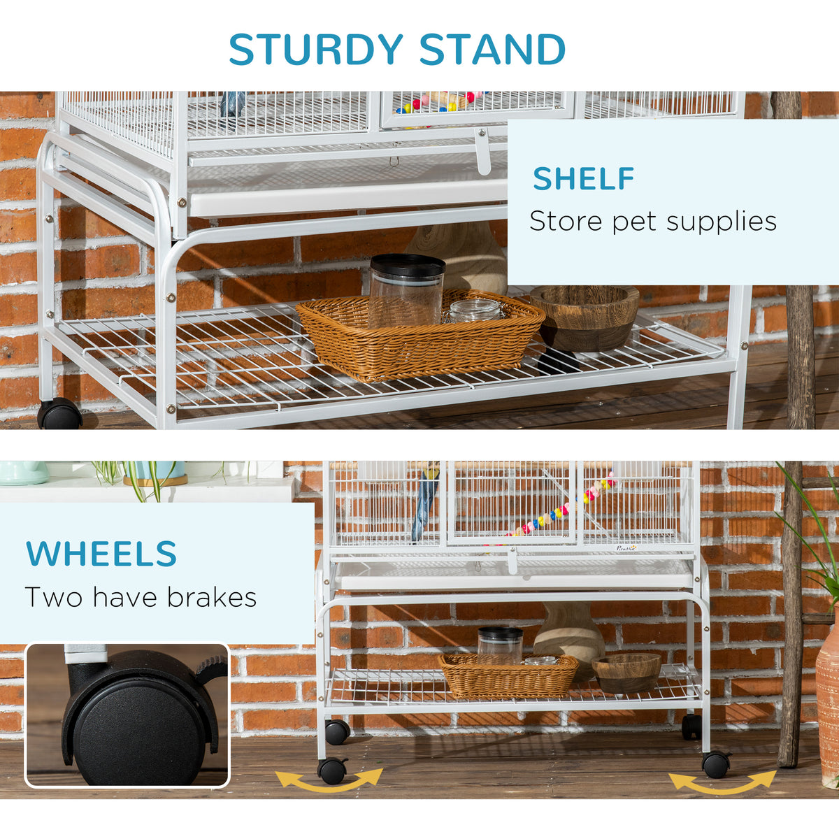 Large bird cage with wheels and accessories