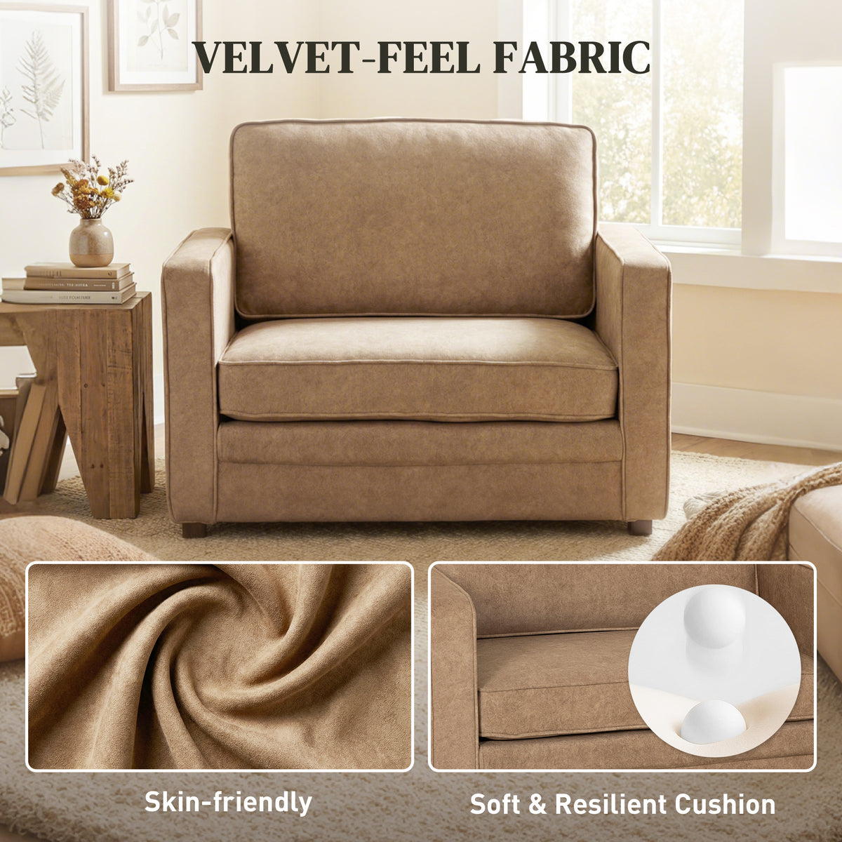 Accent Armchair Wide Seat Velvet-Feel Pocket Spring Cushion
