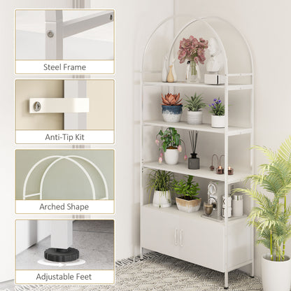 Librería arqueada de 4 niveles con mueble de almacenamiento