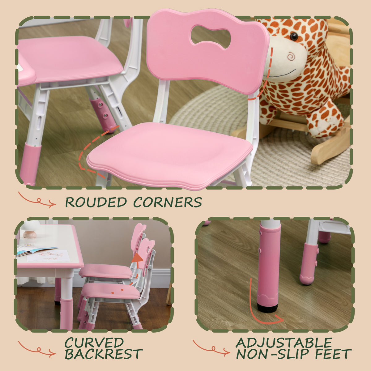 Kids Table and Chair Set Adjustable Height — Set of 5