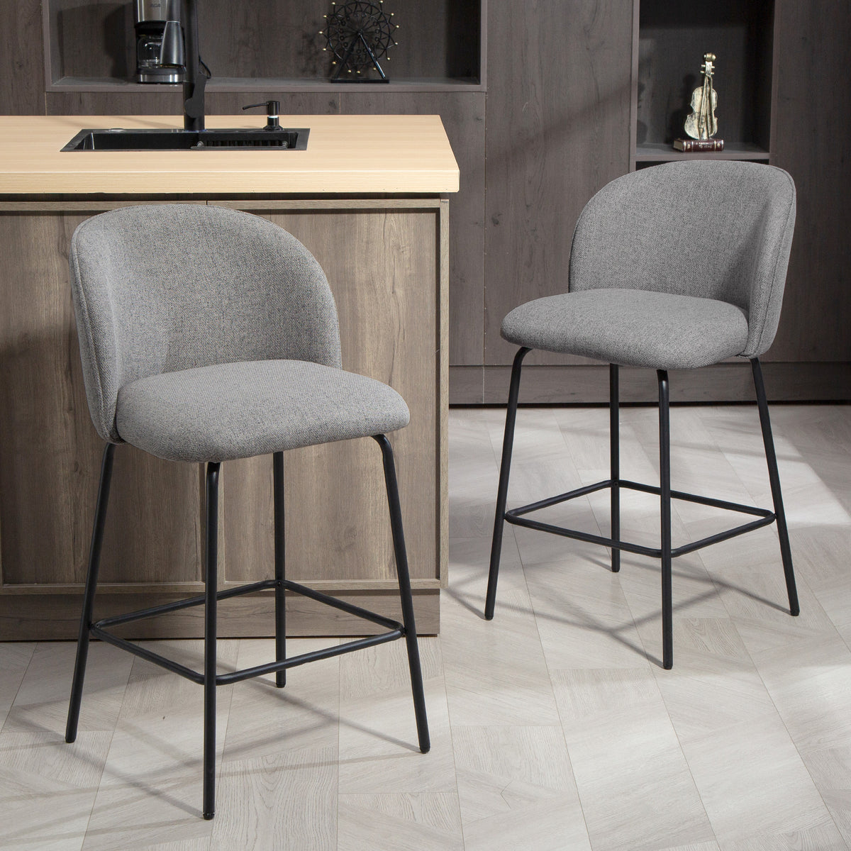 Set of 2 Counter Height Barstools with Backrest