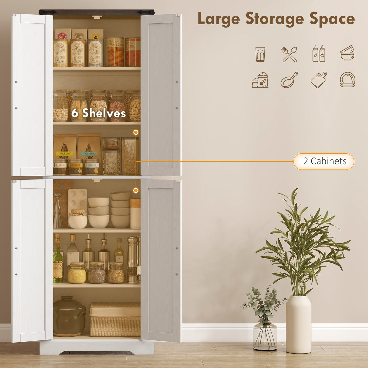 Freestanding farmhouse kitchen pantry storage cabinet 182 cm