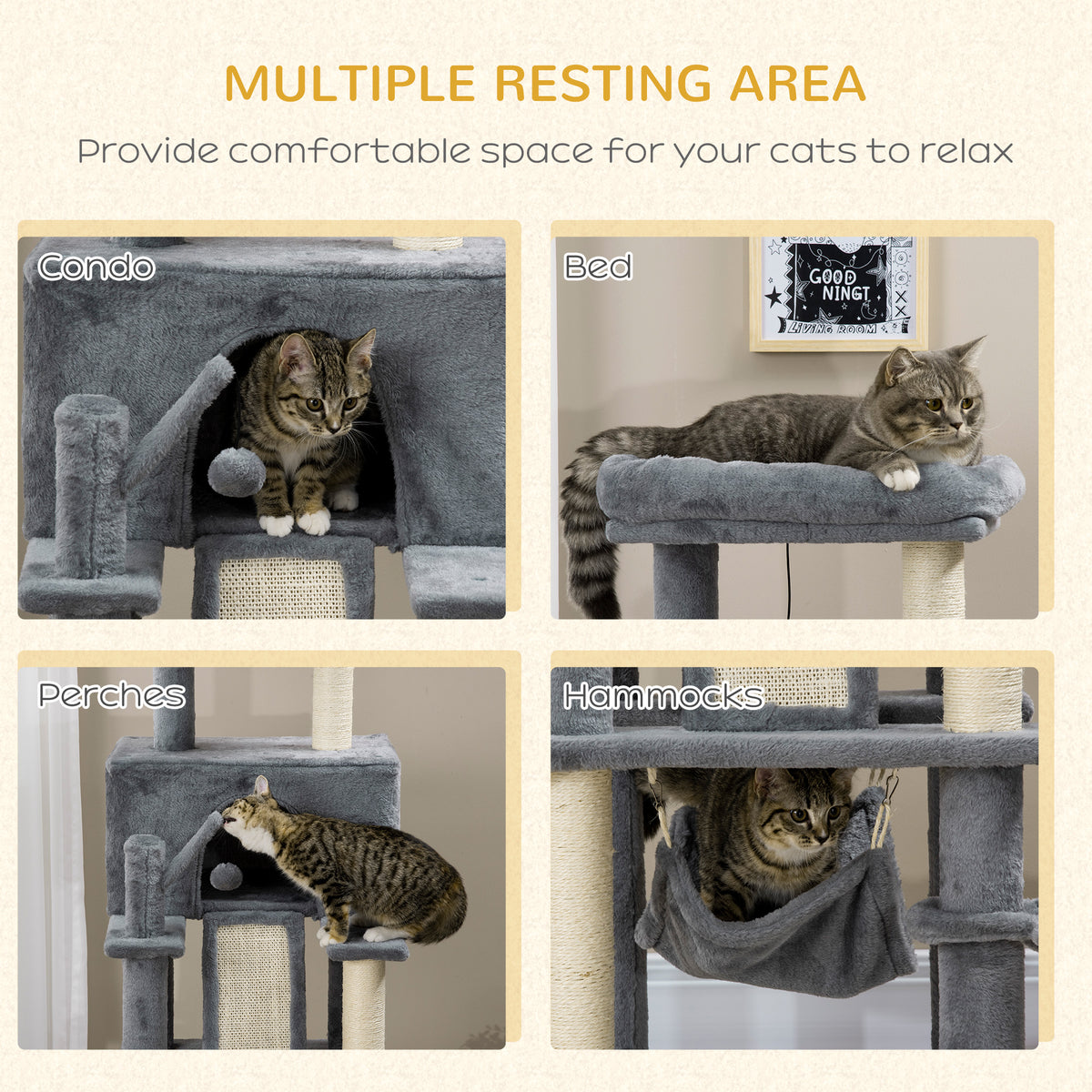 Multi-level cat tree with sisal scratching posts