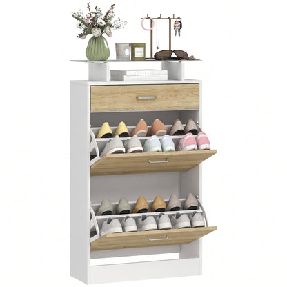 Slim flip drawer shoe cabinet