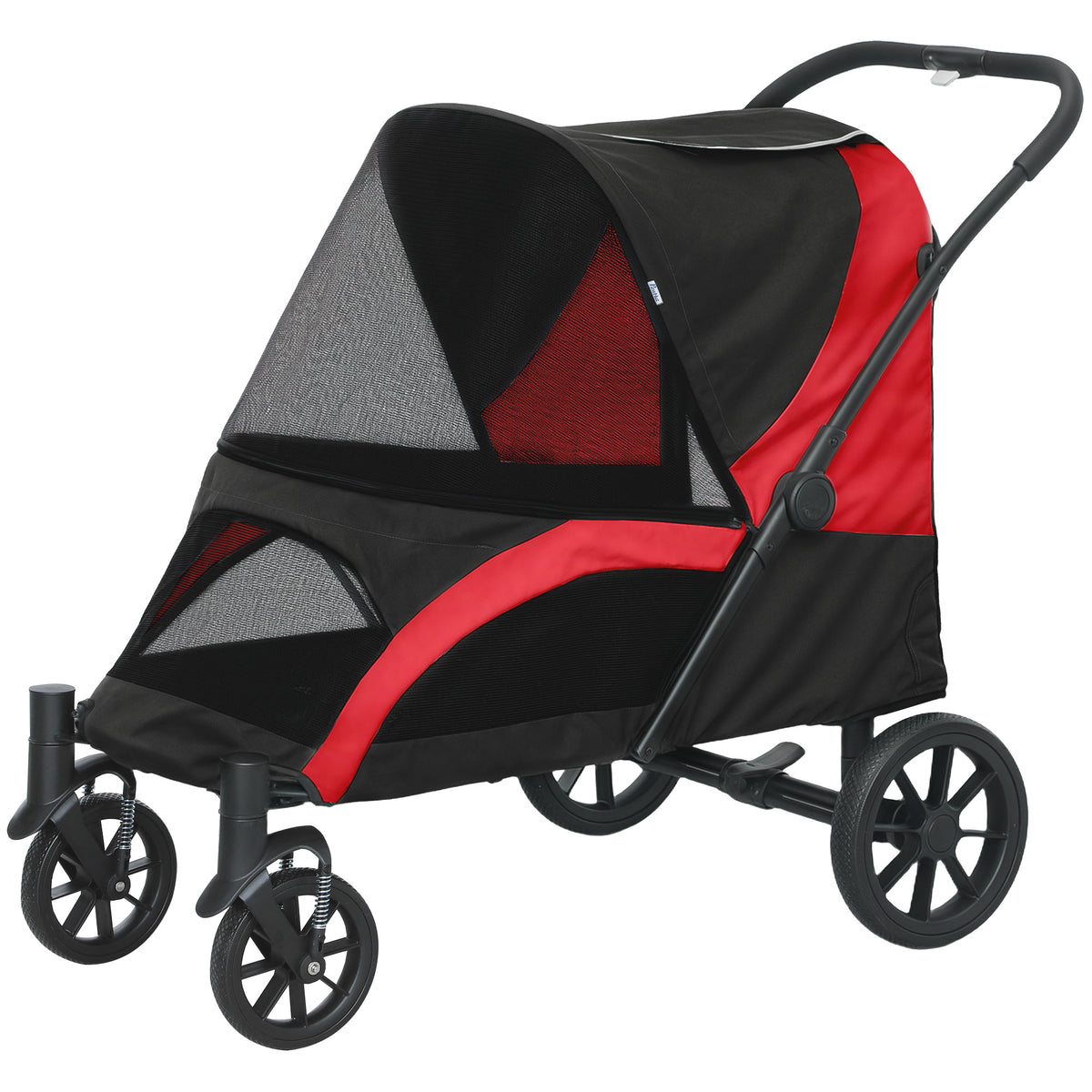 Foldable stroller for large dogs with shock-absorbing wheels