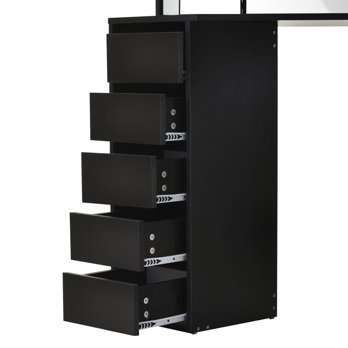 Corner makeup vanity table triple mirror with drawers