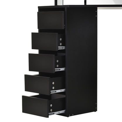 Corner makeup vanity table triple mirror with drawers