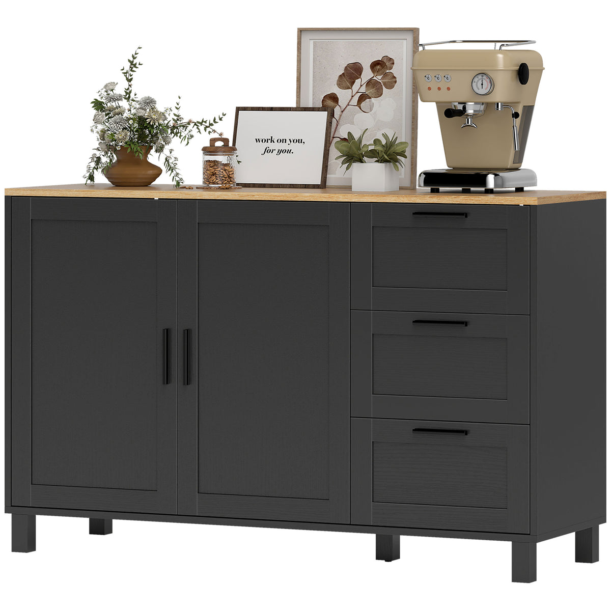 Sideboard Buffet Cabinet Soft-Close Doors 3 Drawers