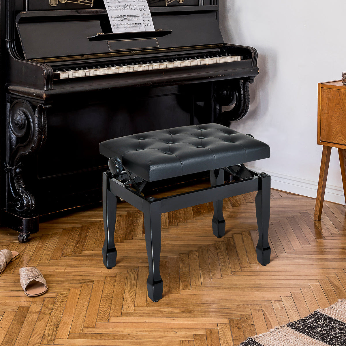 Adjustable Height Piano Bench with Padded Cushion