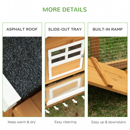 Wooden outdoor chicken coop with run and nesting box