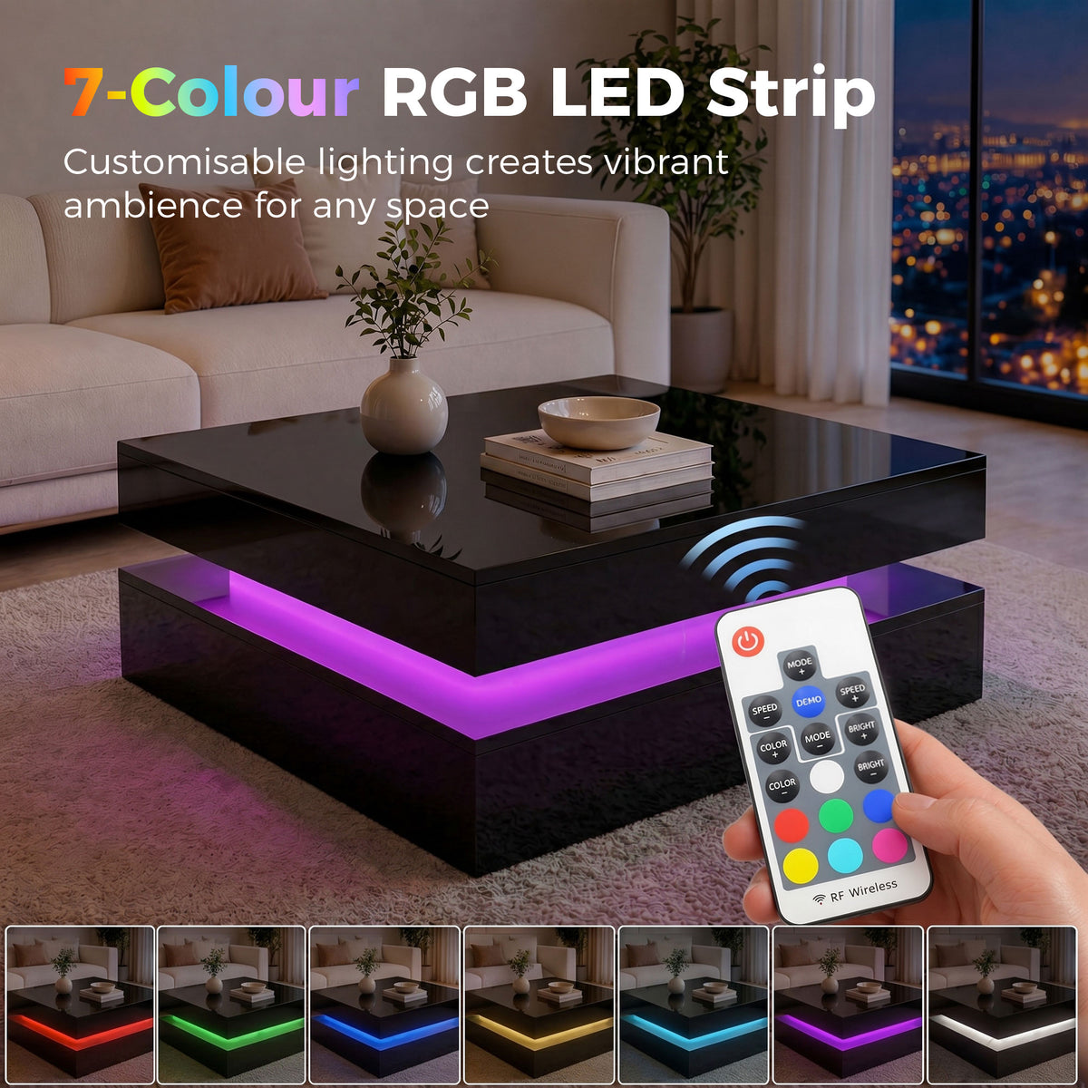 2-Tier LED Coffee Table High Gloss