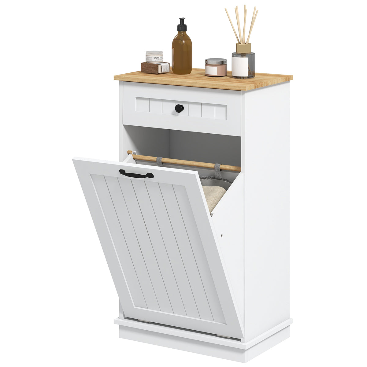 Tilt-Out Laundry Cabinet with Drawer and Basket