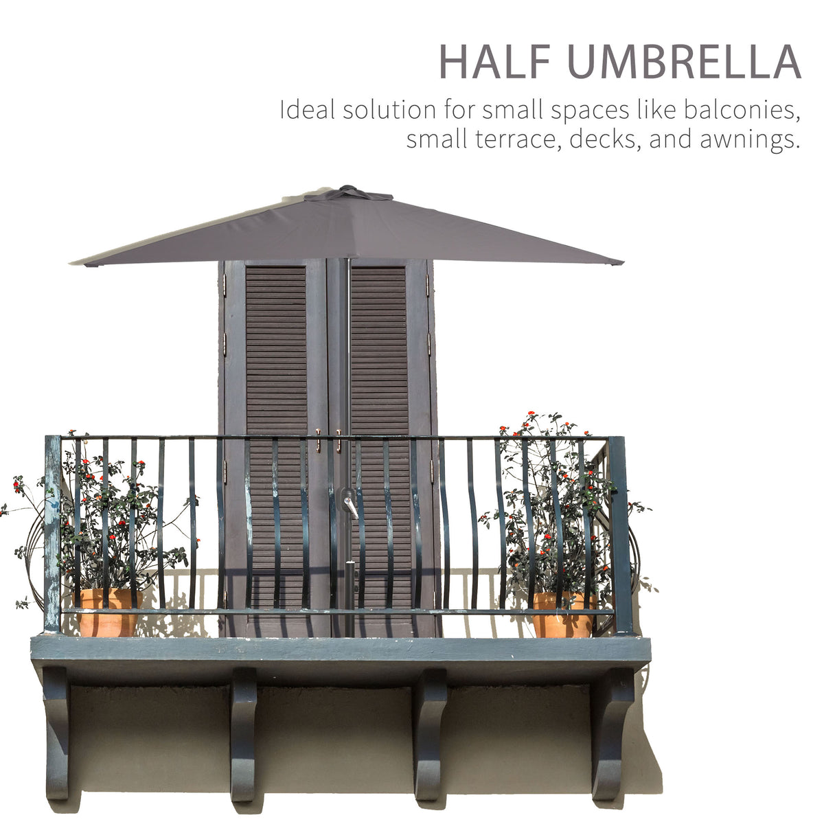 8 ft Half-Round Balcony Patio Umbrella with Crank