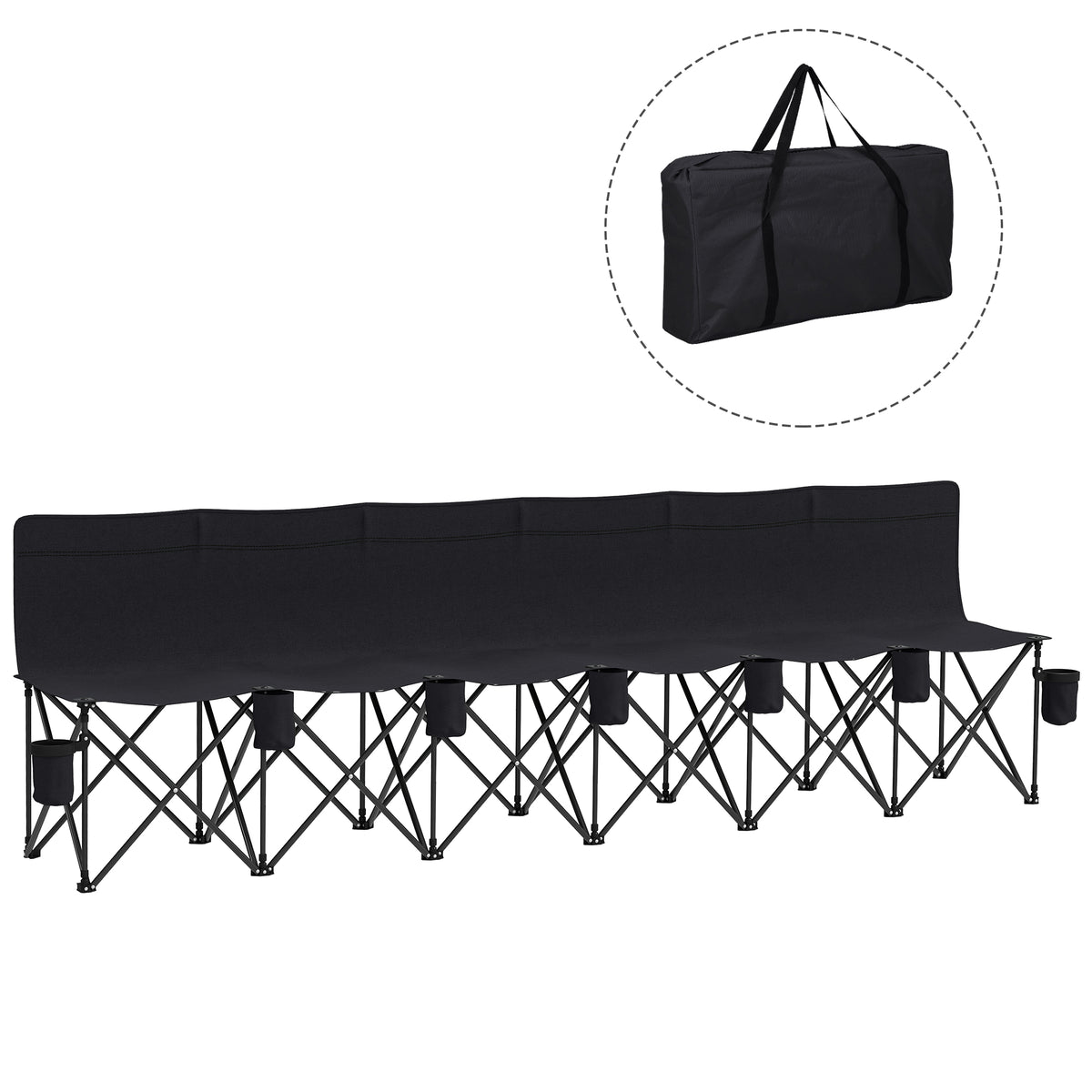 Folding chair 6 seat with cup holders and case