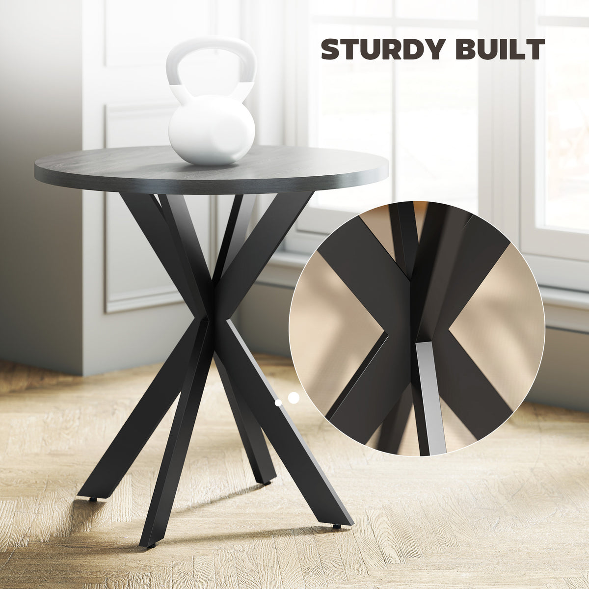 Mesa de comedor redonda contemporánea de 74 cm con patas cruzadas