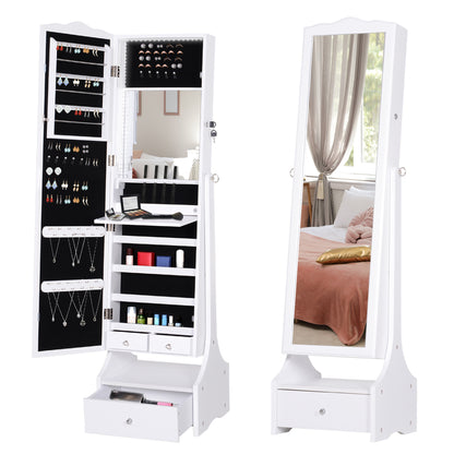 Standing jewelry armoire with full length mirror