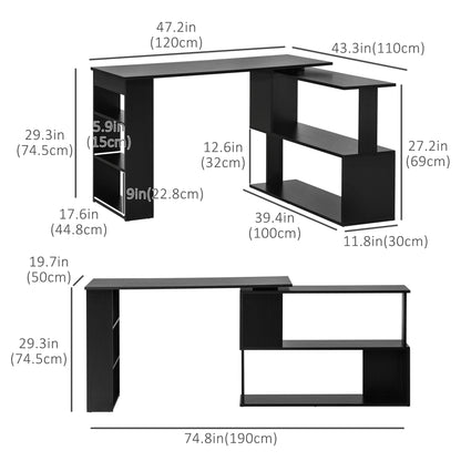 L-Shaped Desk 360° Rotating with Storage