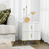 Modern Nightstand 2 Drawers with Golden Metal Legs