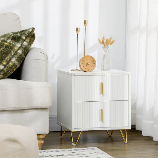 Modern Nightstand 2 Drawers with Golden Metal Legs