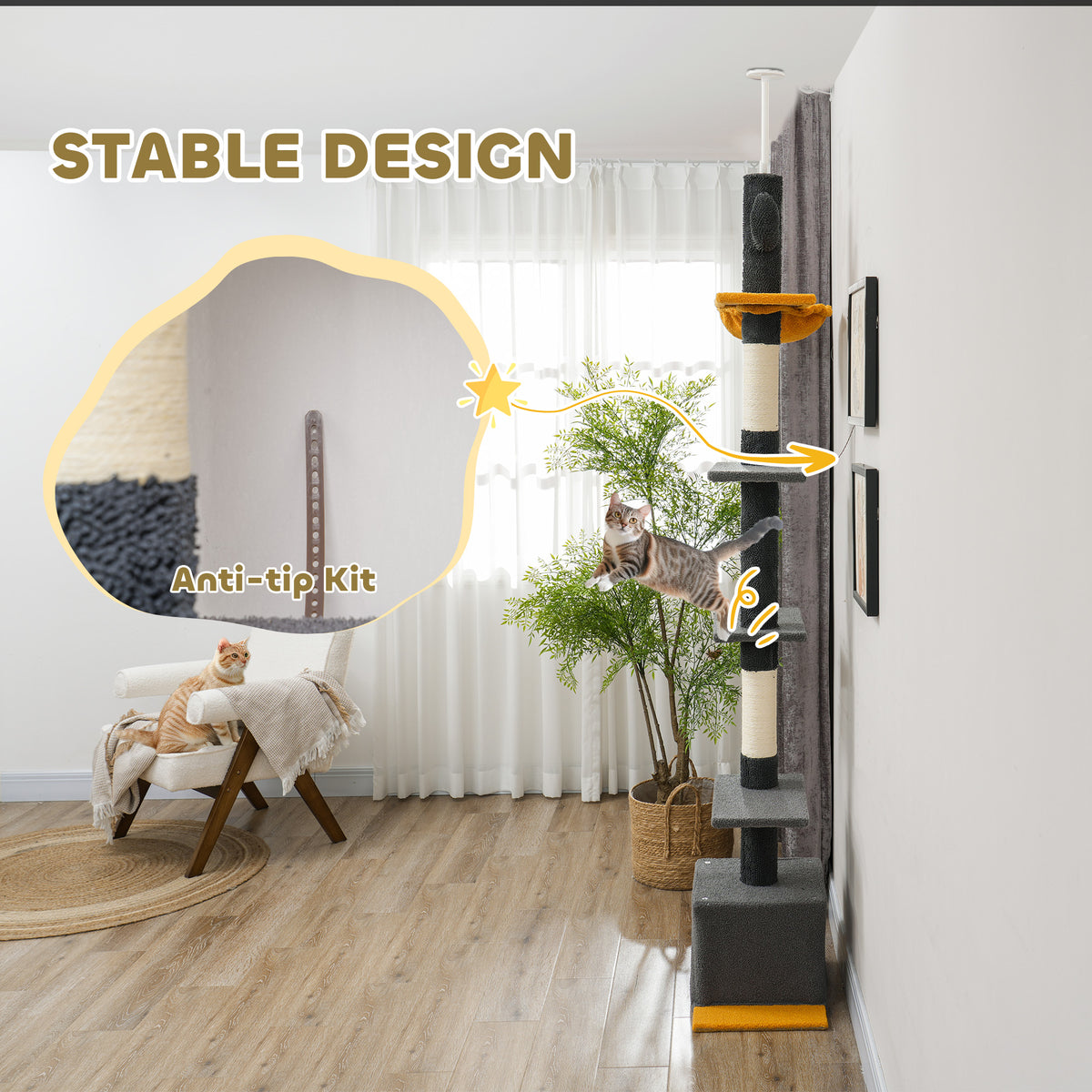 Floor to ceiling cat tree adjustable height tower
