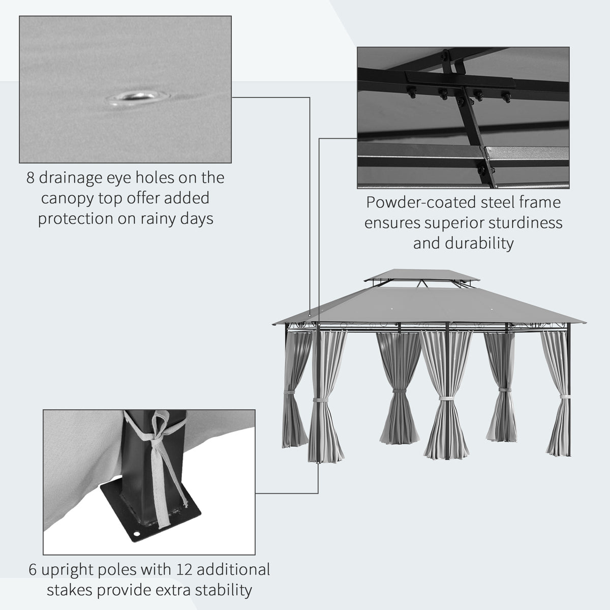 2-Tier Patio Gazebo 10x13 ft with Curtains