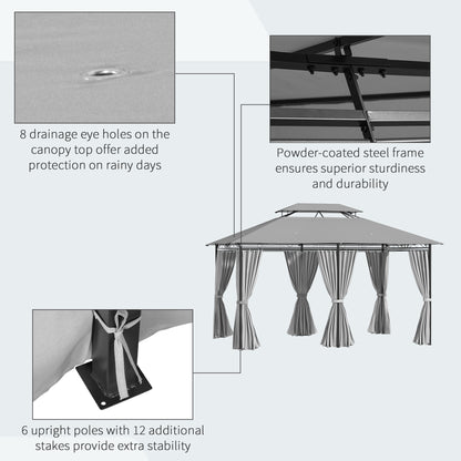 2-Tier Patio Gazebo 10x13 ft with Curtains