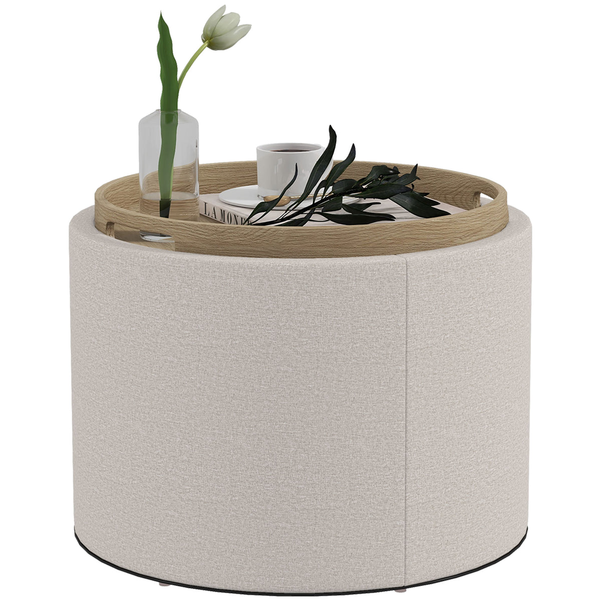 Round Coffee Table with Hidden Storage and Tray Top