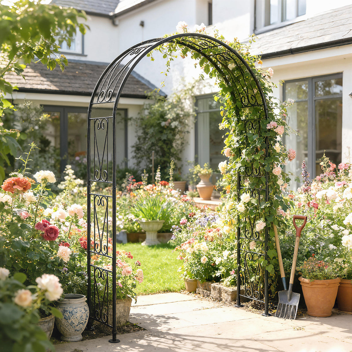 8ft Garden Arch - Black Trellis for Climbing Plants