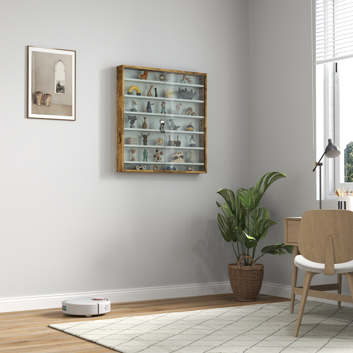 7-Tier Wall Display Cabinet with Glass Doors