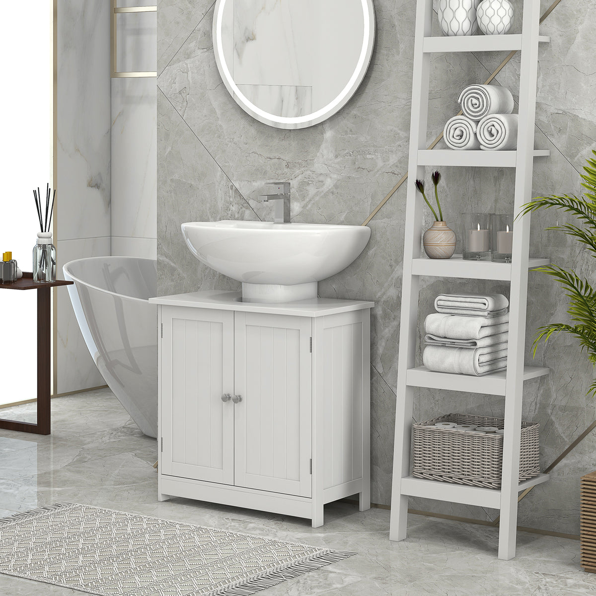 Mueble de lavabo bajo fregadero con 2 puertas y estante