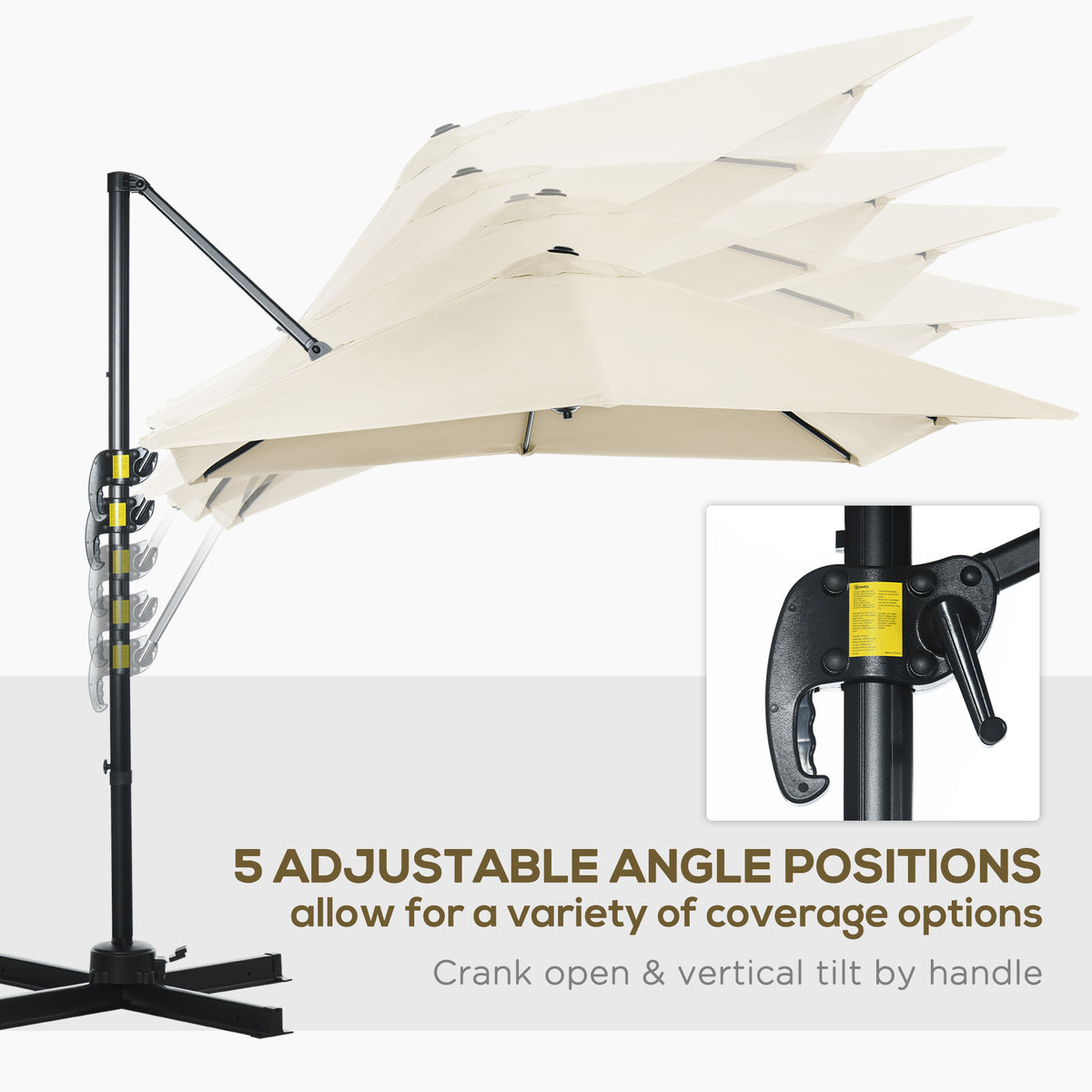 Sombrilla excentrada cuadrada de 245 cm con rotación de 360 grados